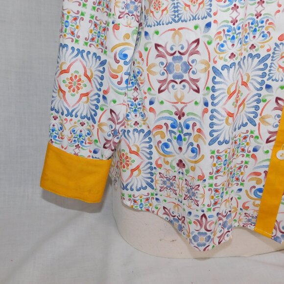 Foxcroft Womens 6 Alexis Watercolor Mosaic  Multicolor No Iron Button  Shirt - Picture 9 of 13